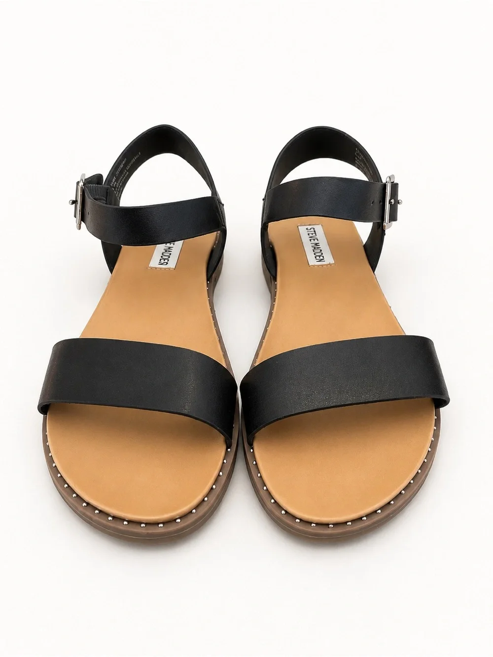 Steve Madden Tesa Slingback Flat Sandals Black Studded Trim | Size 6.5